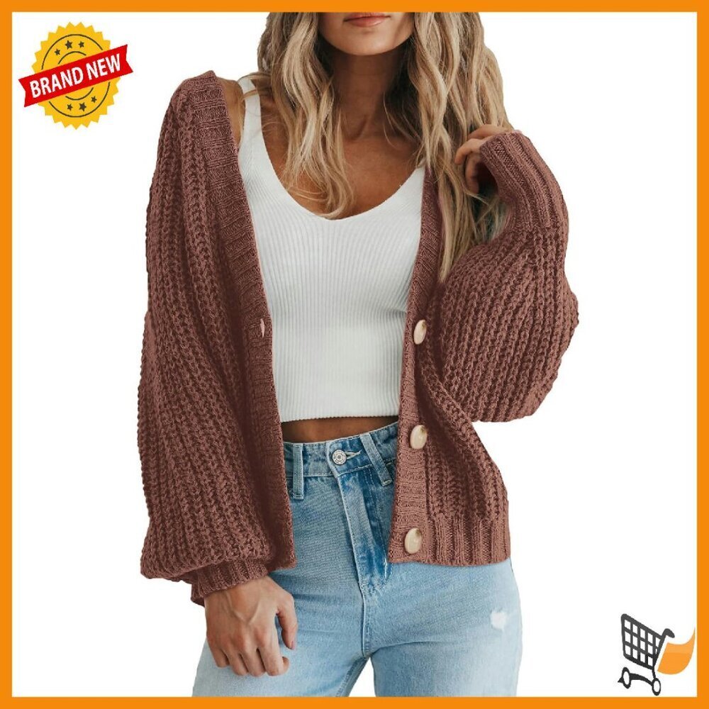 Chunky Knit Open Front Cardigan - Oversized Fit Long Sleeve Button Sweater